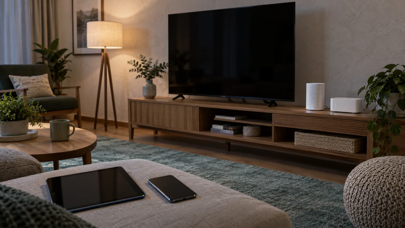 住宅影音区域中的家庭网关、Mesh Wi-Fi、智能电视与移动设备